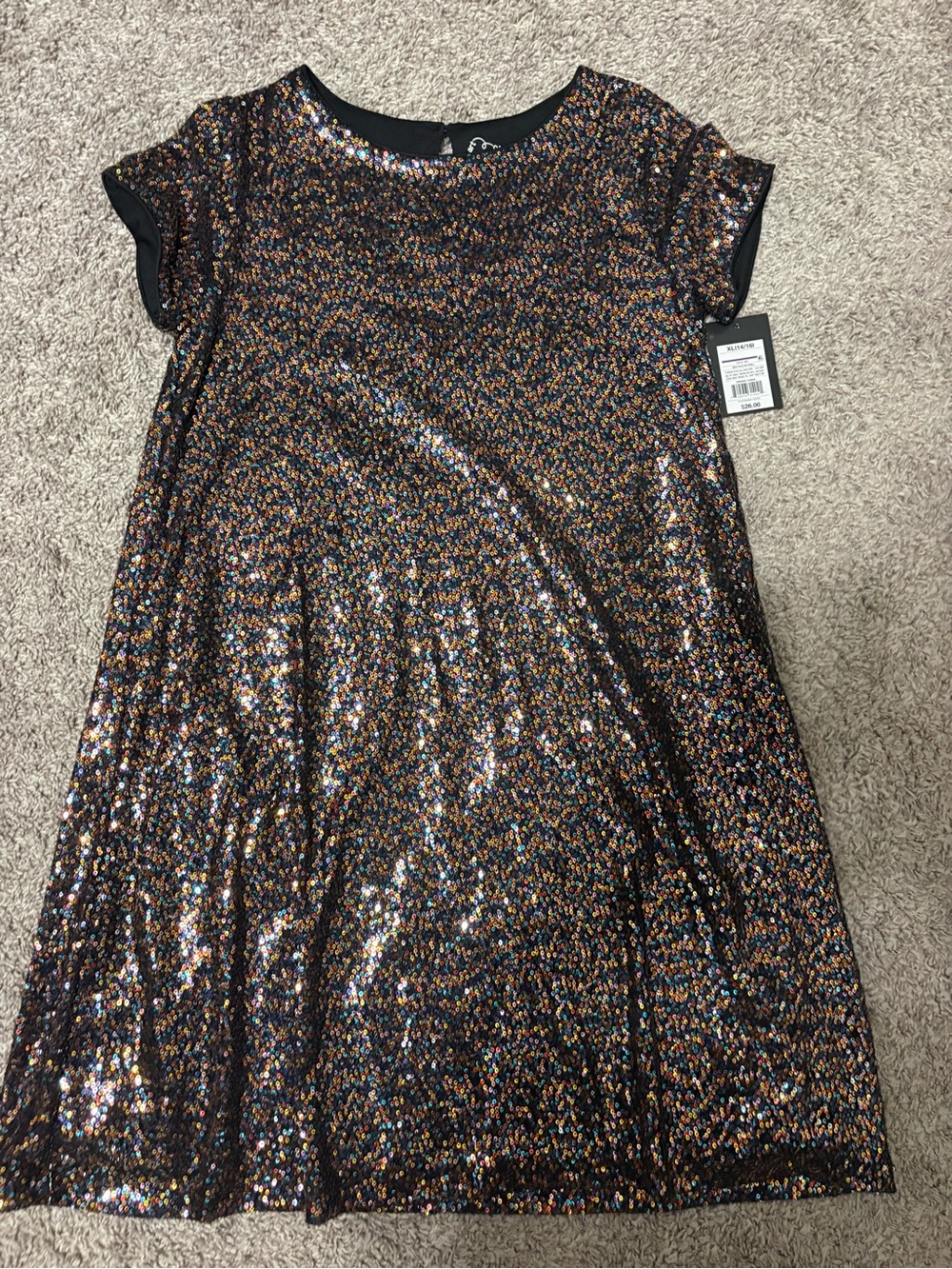 art class Black Multi-Sequin Short Sleeve A-Line Dress